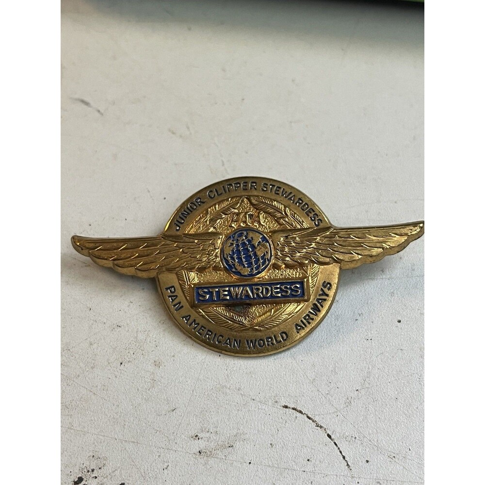 Vtg 1950s Pan American Airlines Junior Clipper Stewardess Pin Badge PAA Wings